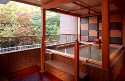 一般露天風呂 「里神楽」
秋田県の玉川温泉を世界的に有名にした特別天然記念物の石「北投石」。その北投石を湯船に沈めた湯は、高いマイナスイオンを放出しているため身体に不調を感じておられる方などに大変効
